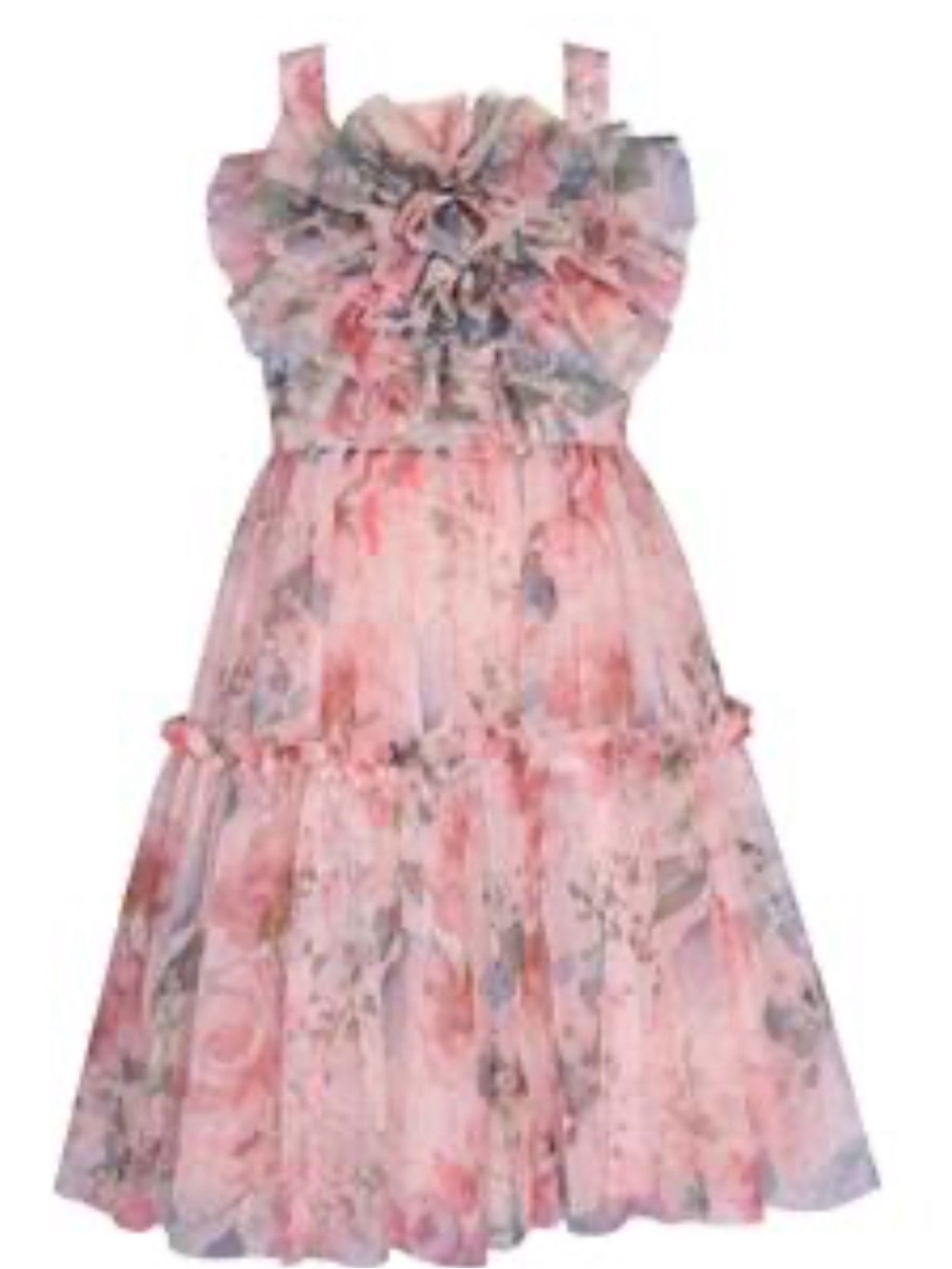 Bonnie Jean Pink Floral Ruffle Tulle Party Dress